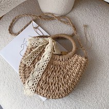 연이랜드 리본 포인트 왕골 라탄백 숄더백 토트백