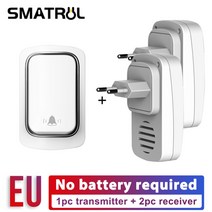 smatrul self-powered 방수 no battery 홈 welcome ring door bell eu us uk plug 110v 220v, w-eu-1b-2r