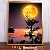 보석십자수 창업 도구 풍경 하늘 달 인쇄 크로스 스티치 패턴 DIY 자수 수제 그림 세공 뜨개질 스탬프 보석, 30x40cm, 11CT 면사, HMA65872_30x40cm_11CT 실크 스레드