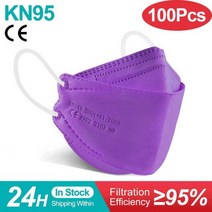 성인 물고기 모양 인증 KN95 FFP2 마스크 14 겹 블랙 패브릭 입 FPP2 얼굴 필터 호흡기, Aldult 100pcs-Purple