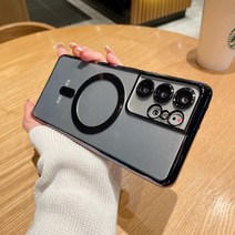 갤럭시 S21 울트라 휴대폰 쉘 마그네틱 Galaxy S21Ultra 보호 커버 전기 도금 투명 s22 + 고급 실리콘 모든 항목을 포함하는 낙하 방지, 삼성 갤럭시 S22 울트라, 01.Graphite Black