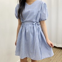 리본 고방 체크 반팔 원피스