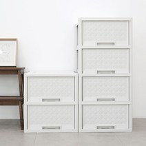 플라팜 라탄서랍장 플라스틱서랍장 2단, 아이보리, 2단(뚜껑포함)