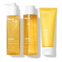Hero Cosmetics의 Clear Collective Trio 번들 엑스폴리에이팅 젤리 클렌저 클래리파잉 프리바이오틱 모이스처라이저 및 밸런싱 캡슐 토너
