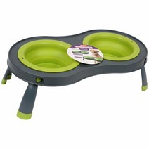 Dexas Popware For Pets 더블 하이 펫 피더 라지 그레이/그린 423225, Gray/Green