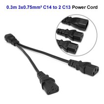 IEC320 C14 ~ C13 전원 분배기 케이블 1 Male to 2 Female 코드 PDU UPS PC 컴퓨터 모니터 용 1-2 Way 연장, 0.3m