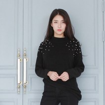 탱크걸 루즈핏 어깨 진주 반폴라티셔츠 (H 28170) 폴라 티셔츠