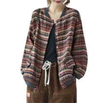 꽃소담 중년여성 루즈핏 체크 노카라 자켓 엄마 봄가을 잠바 J334