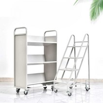 이동식 북카트 책꽂이 선반 책 북 트레일러 도서관, 2단 플랫북카트 (오프화이트)