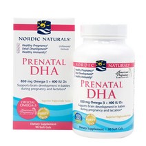 Nordic Naturals 프리네이탈 DHA 830mg 오메가-3 + 400IU D3 500mg 소프트젤, 90정, 1개