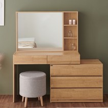 그린우드 시에라 1000 확장형 콘솔 서랍장 화장대 거울포함, 벨벳 그린, 시에라 오크