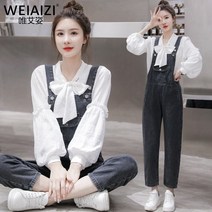 멜빵청바지 가을 여성 와이드 루즈핏 슬림핏 스윗 러블리 바디슈트 2434384179
