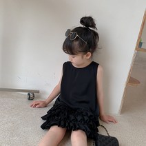PigPug 22 민소매 블랙 공주 원피스 여름 헤븐풍 나시 스커트 미니 블랙 스커트 어린이 케이크 스커트 여자 아이