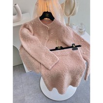 SET 퓨어펄 진주 비즈 카디건&미니스커트 셋업 투피스세트 2colors 울부클가디건&치마세트 진주가디건 진주니트세트 피치