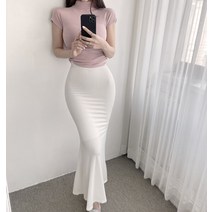 꾸안꾸 머메이드 라인 속치마 밴딩 골지 롱 스커트 5컬러