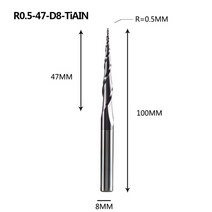 텅스텐 카바이드 코팅 엔드밀 CNC 밀링커터 목재 금속, R0.5-47-D8-100