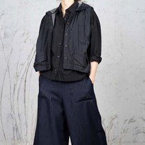 여성 밑단스트링 이중안감 후드 크롭 조끼