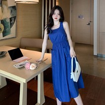 블루 나시 원피스 허리 조여 날씬해 보이는 태국 여행 싼야 해변 바캉스 비치 스커트