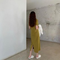 [실버캣] 여성 빅사이즈 주름디케일 트임 롱원피스