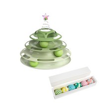 고양이 3단 트랙볼 소리나는 냥이볼 방울공 6개 공놀이 장난감 세트, 그린