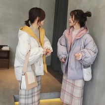 겨울 여자 러블리 컬러 양면 숏패딩 푹식푹신 여친룩 데이트룩 고등학생 대학생