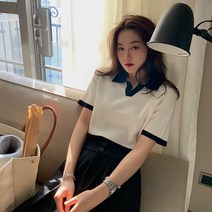 린넨 니트 스트라이프 티셔츠 상의녀 여자 상의