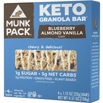 멍크팩 키토 그래놀라 바 블루베리 아몬드 바닐라 맛, 1개, 128g