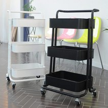 (라이크홈)이동식 트롤리 선반 트레이 세탁실 틈새 수납장 바퀴달린 간식팬트리 카페 쇼파밑막기, 코랙코리아 트롤리 노핸들 3단 화이트