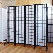 천연원목 인테리어 바퀴 병풍 파티션 이동식 공간분리 칸막이 가림막, 4단 블랙