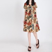 아방한 포켓 라운드넥 반팔 원피스 화려한 에스닉 잠옷 플라워 패턴 휴양지 여행