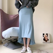 기모언발 롱스커트)안감기모면원단 롱치마 롱스커트 루즈핏 박시 H라인 겨울신상 언발기장 소라색 하늘색