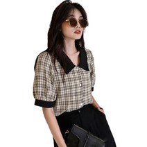 베러댓걸 카라배색 잔체크 반팔블라우스