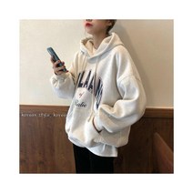 와이케이하우스 느슨한 패션 인쇄 두꺼운 후드 튀김 거리 스웨터 재킷 2021 새로운 한국 스타일 중간 길이 풀오버 블라우스 여성_68192