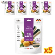 더그린 강아지 덴탈케어 입냄새제거 양치껌 그린 믹스 스틱껌, 5팩, 믹스스틱 36P (288g)