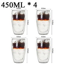 이중 벽 높은 붕규산염 유리 머그잔 내열성 차 우유 주스 커피 물컵 바 음료용기 선물 창의력 세트 2-18 개, 450ML 4PCS_Ships within 24 hou