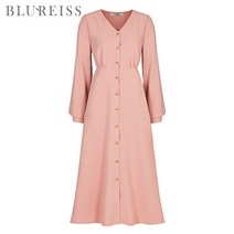 [블루레이스] V넥진주플레어롱원피스_BJS1OP3180