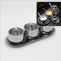 스텐 양념통 3종세트 소스통 스텐용기 양념병 기름병 조미료통 스텐밀폐용기 유리양념통 양념보관함 식당양념통