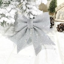 크리스마스 트리 장식 보송이 리본 오너먼트 인테리어 소품 눈꽃설정 장식볼 트리 장식볼, 트리 리본-은색(2개)-12*15CM