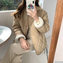 [레티고] 뽀글이 누빔 양면 노카라 패딩 점퍼