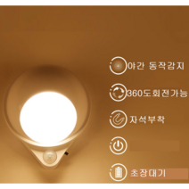 LED 탈부착조명 360도회전 무선 USB충전식 야간 동작감지 센서등 독서등 복도등 현관조명 자석형 신발장 침실 거실 캠핑 다용도 1200mAh 초장대기, 1200mAh  난광