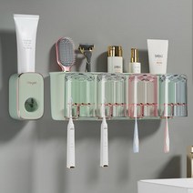 나이스나 다용도 패밀리 칫솔걸이 +컵, 4인용+치약디스팬서, 민트