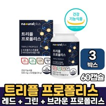식약처 인증 프리미엄 레드 그린 브라운 푸로폴리스 트리플 프로폴리스 식물성 캡슐 츄어블 추어블 타입 영양제, 3박스, 트리플프로폴리스 x 60캡슐