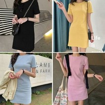 신세계TV쇼핑 [옷자락] 여자 소라색 파스텔 라운드넥 슬렌더 반팔 미니원피스