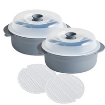 이지앤프리 스팀쿡 전자레인지 찜용기 대2p 라면용기 만두찜기, 스팀쿡 찜용기 대2p 그레이