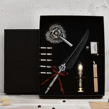 깃털 만년필 세트 호텔델루나 해리포터 캘리그라피 잉크 깃털 펜 실링왁스 딥펜, 화이트