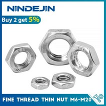 인두기 납땜 세트 NINDEJIN 120pcs 육각형 얇은 너트 미세 나사 304 스테인레스 스틸 M6 M8 M10 M12 M14 M16 M18 M20 볼트 육각, M18x1.0 2개