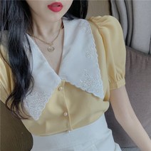 도트 스커트 일찍이 봄 자수 와이셔츠 코디 프렌치 고급 여신 무드 룩 여성 트렌드 3794226431, 엘로우 와이셔츠 M