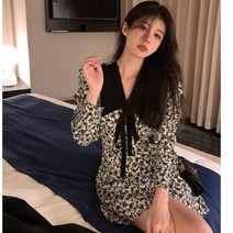 파티드레스 봄 패션 기질 검은 꽃 드레스 작은 허리 포옹 슬리밍 차 휴식 요정