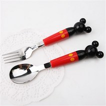 디즈니 유아용 미키 아이콘 입체 스푼포크 세트, 혼합색상, 스푼+포크