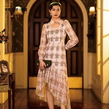 여성 반팔 롱 원피스 라운드 플라워 원피스 빅사이즈 여름 꽃무늬 플레어 여자원피스 프리사이즈 인박카001 영화 패션 우아한 드레스 여성 레트로 패션 긴 소매 얇고 얇은 유명 인사 가벼운 고급 패턴 긴 스커트